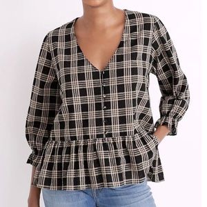 Madewell Courtyard Ruffle Hem Top in Metallic Plaid Size Smal